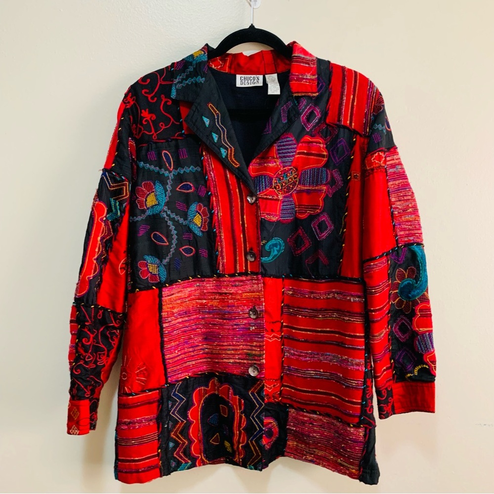 Chico's Multicolor Patchwork Blazer - Red And Bla… - image 1